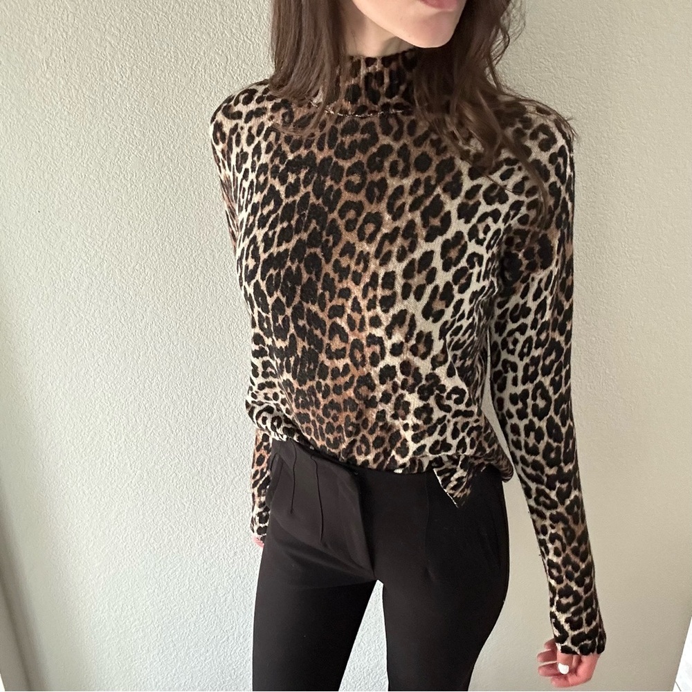 Ganni Leopard Print Mockneck Sweater
